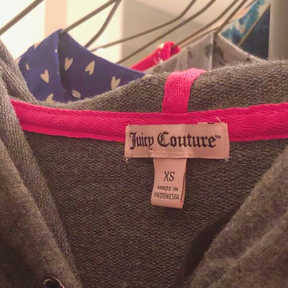 Juicy Couture Graphic Gray & Pink Glitter Athleisure Zip Up Hoodie Y2k Vibes - Picture 5 of 11
